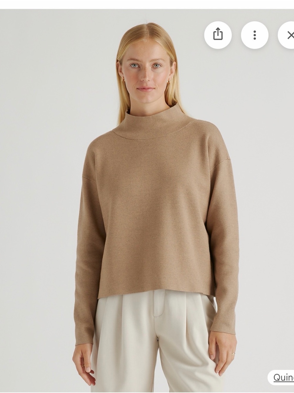 Eco-Knit Milano Stitch Mock Neck Pullover Warm Taupe Women Size M